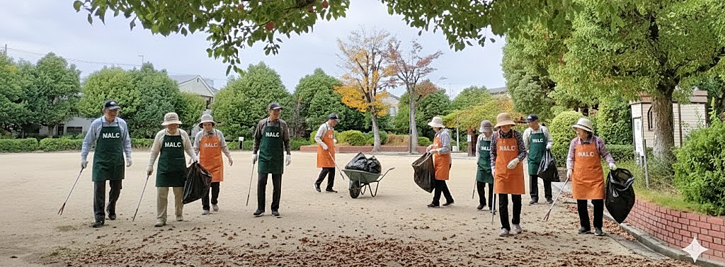 秋の公園を清掃するナルク会員の皆さん